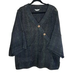 Yasuko Kurisaka Woven Knit Lagenlook Textured Jacket Womens Vintage Pullover